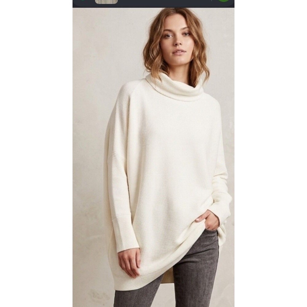 Free People Ottoman Chunky Sweater Tunic Ecru Ivory Oversized Relaxed Womens XL